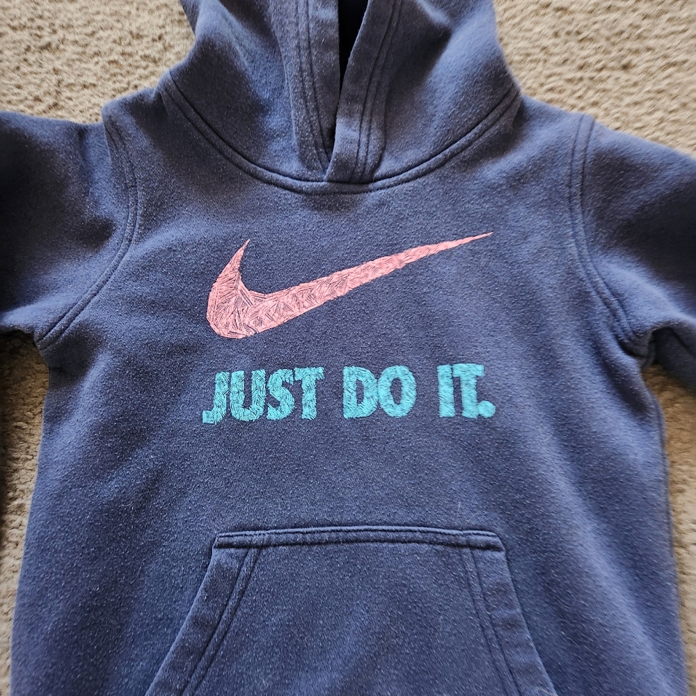 NIKE Kids Hoodie Size 6X Blue Just Do It Cotton Poly Sweatshirt Swoosh - Picture 2 of 9